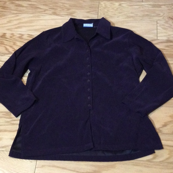 XL Erika & Co deep purple brushed button down top - Picture 3 of 14